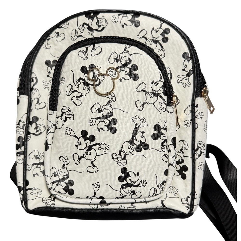 Disney Mickey‎ Mouse Mini Backpack White Black Sketch Print Faux Leather NWT